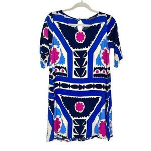 Mister Zimi Tina Mini Dress 10 Blue Pink Geometric Print retro Mod Floral Short